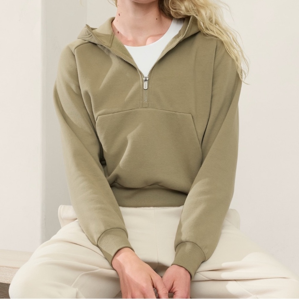 Athleta Easy Fleece 1/2 Zip Hoodie - Olive Branch